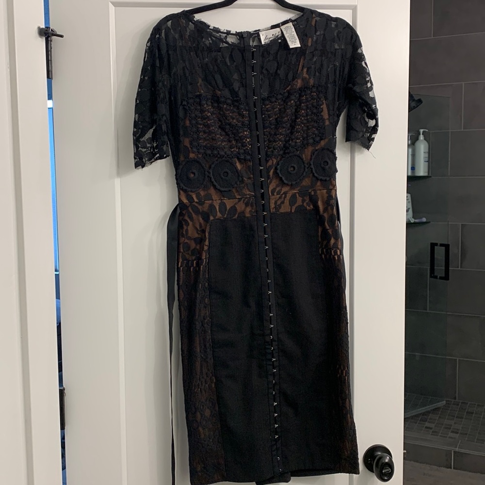 Beguile by Byron Lars - Black Lace Dress w/ Tan Lining - Size 4